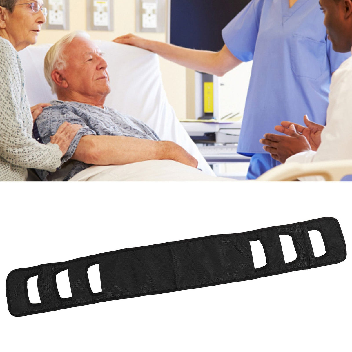 Seniors Bed Transfer Sling Labor Saving Widened Breathable Elderly Lift Turning Belt with Padded Handle for Patient Black