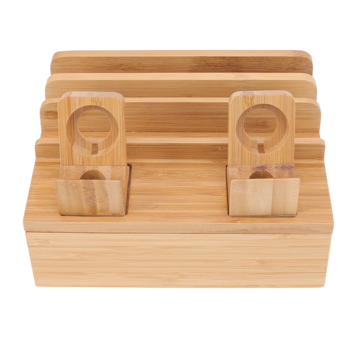 Bamboo Charging Station Multifunction 5 Ports Charging Station Rack for Phones Tablets Watches Electronics Natural Color