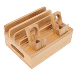 Bamboo Charging Station Multifunction 5 Ports Charging Station Rack for Phones Tablets Watches Electronics Natural Color - Front View
