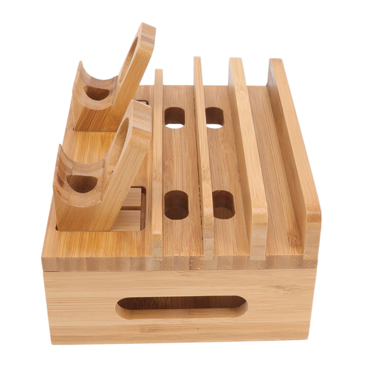 Bamboo Charging Station Multifunction 5 Ports Charging Station Rack for Phones Tablets Watches Electronics Natural Color