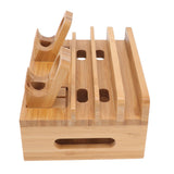 Bamboo Charging Station Multifunction 5 Ports Charging Station Rack for Phones Tablets Watches Electronics Natural Color - Side View