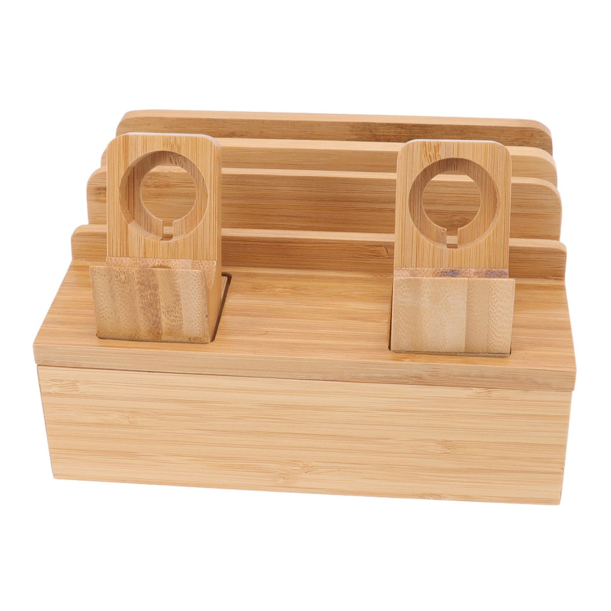 Bamboo Charging Station Multifunction 5 Ports Charging Station Rack for Phones Tablets Watches Electronics Natural Color