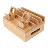 Bamboo Charging Station Multifunction 5 Ports Charging Station Rack for Phones Tablets Watches Electronics Natural Color