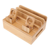 Bamboo Charging Station Multifunction 5 Ports Charging Station Rack for Phones Tablets Watches Electronics Natural Color - Close-Up Angle