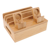 Bamboo Charging Station Multifunction 5 Ports Charging Station Rack for Phones Tablets Watches Electronics Natural Color - Extra Image