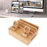 Bamboo Charging Station Multifunction 5 Ports Charging Station Rack for Phones Tablets Watches Electronics Natural Color - Extra Image