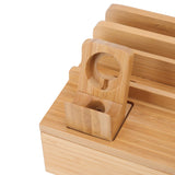 Bamboo Charging Station Multifunction 5 Ports Charging Station Rack for Phones Tablets Watches Electronics Natural Color - Extra Image