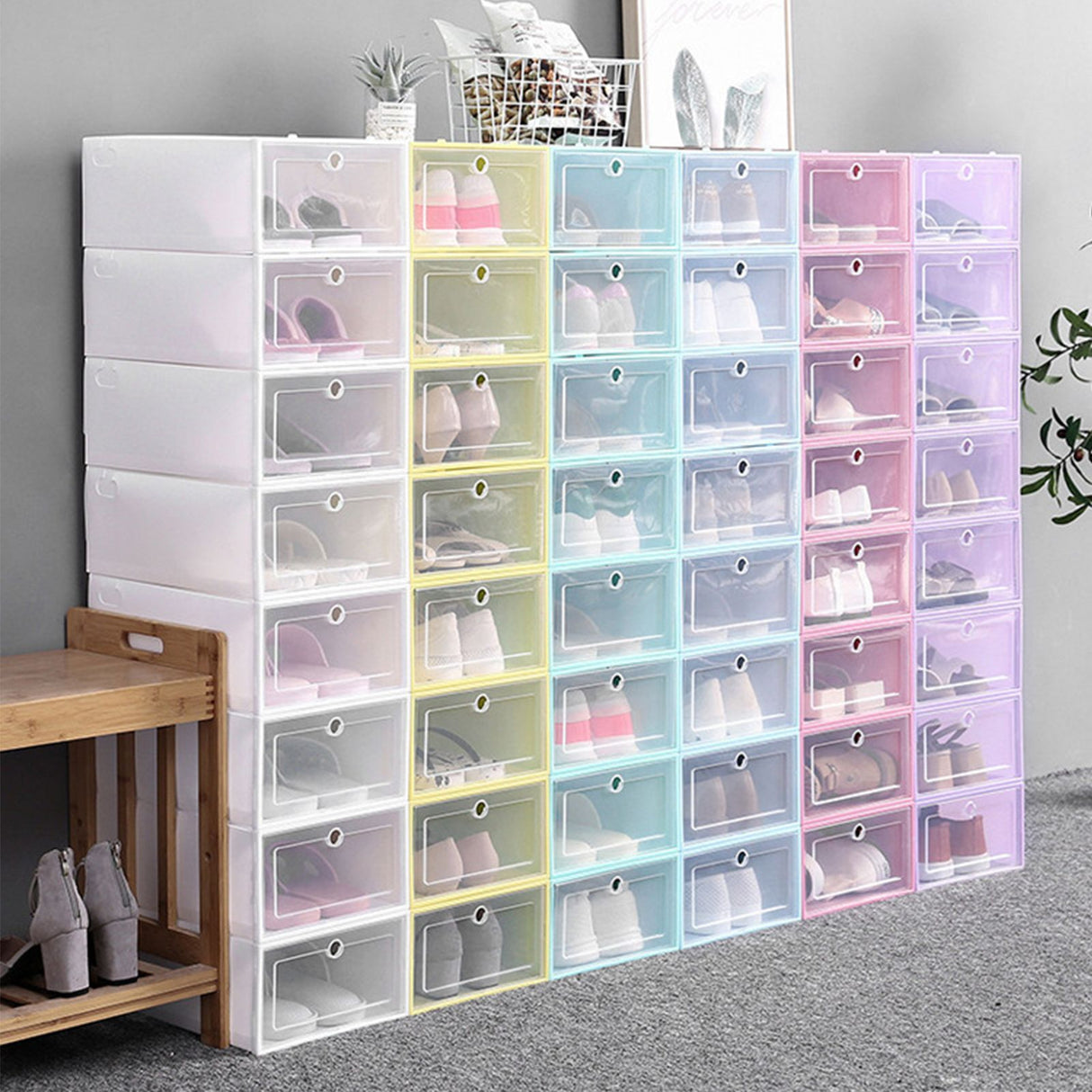 6PCS Shoe Storage Box Large White Thickened Transparent Clamshell Shoe Organizer Case for Home