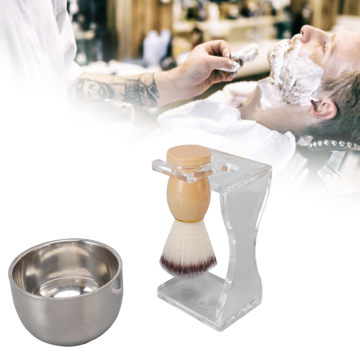 3 PCS Men Shaving Brush Set Acrylic Brush Holder Bubble Bowl Nylon Bristle Brush Kit