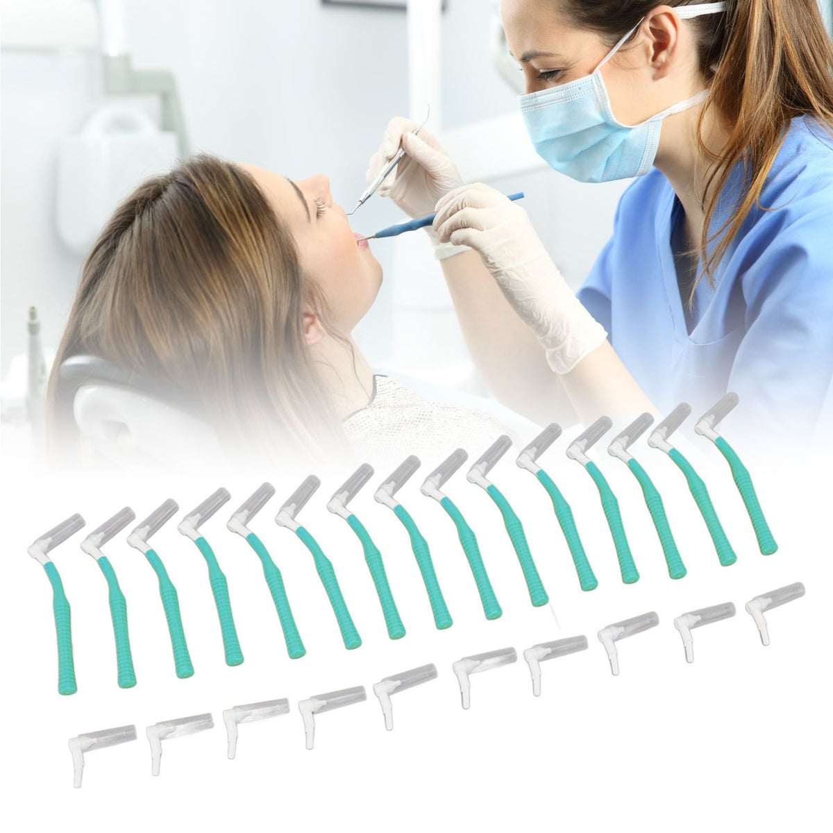 25Pcs L Shape Push Pull Interdental Brush Oral Care Teeth Whitening Dental Tooth Pick Tooth Orthodontic Cleaning Brush Green