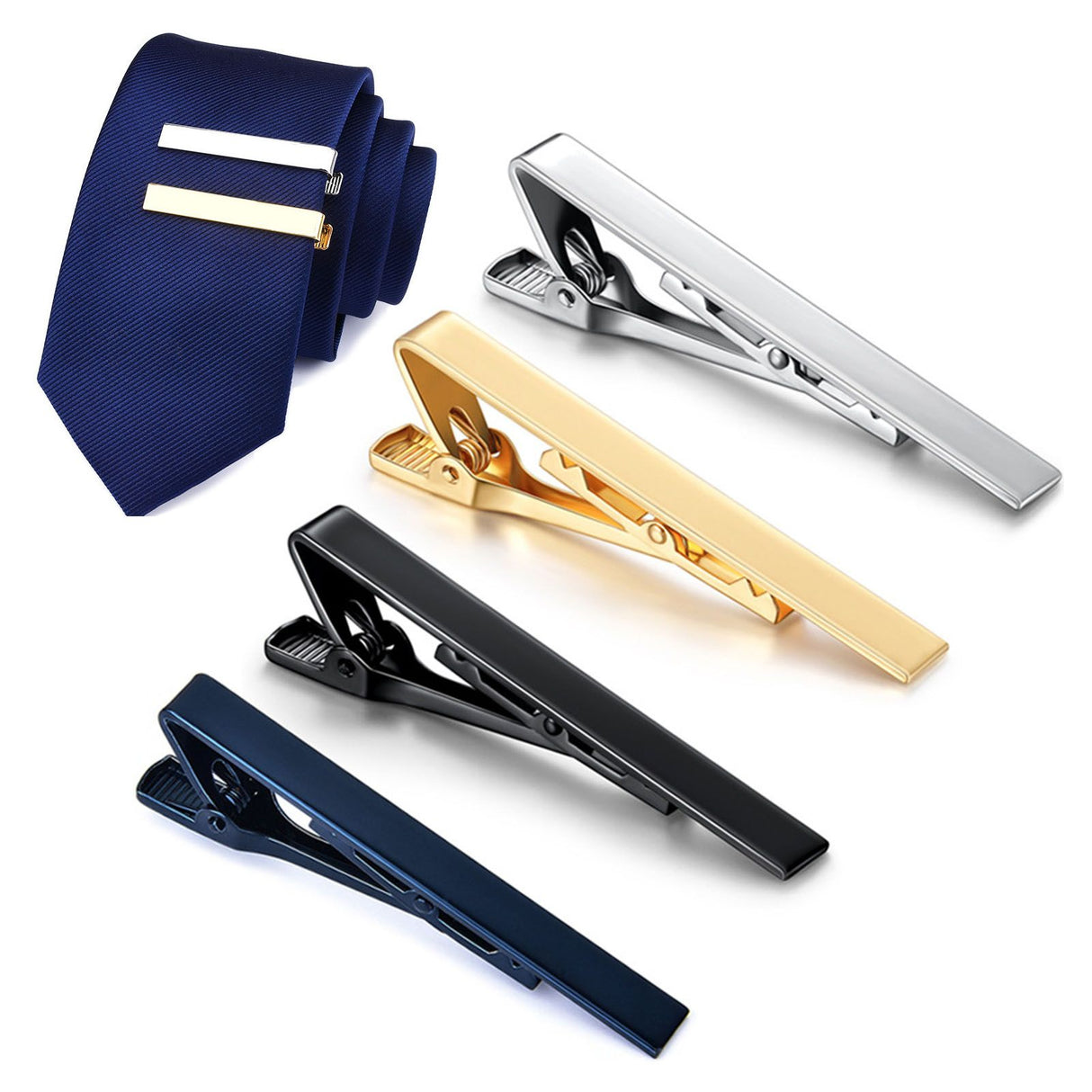 4Pcs Men Tie Clip Copper Fashionable Elegant Slick Finish 4 Colors Male Tie Neck Clamp Set