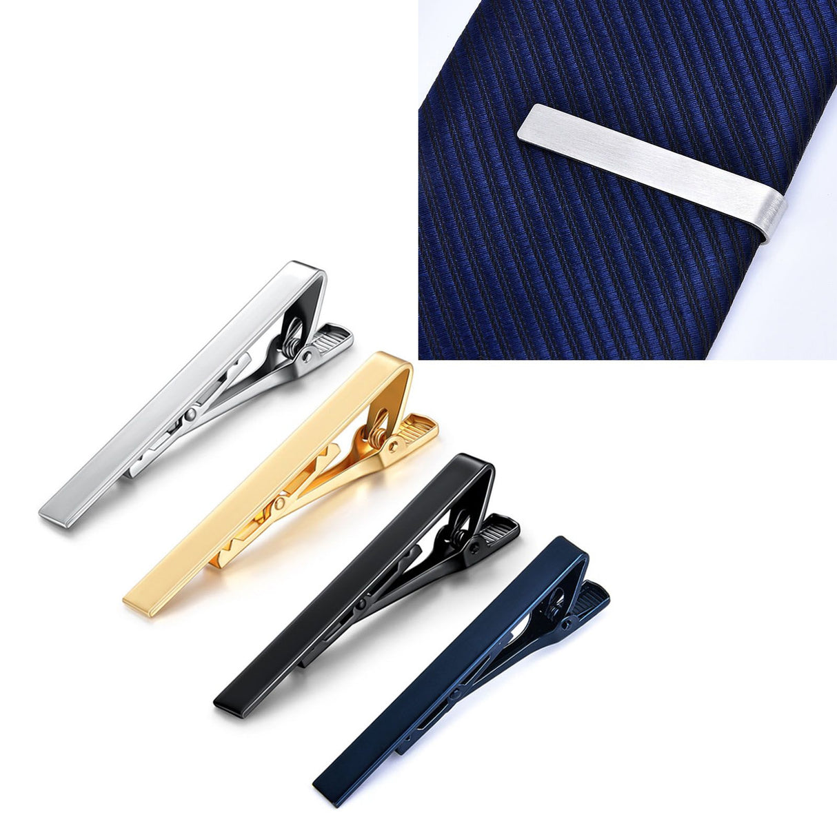 4Pcs Men Tie Clip Copper Fashionable Elegant Slick Finish 4 Colors Male Tie Neck Clamp Set
