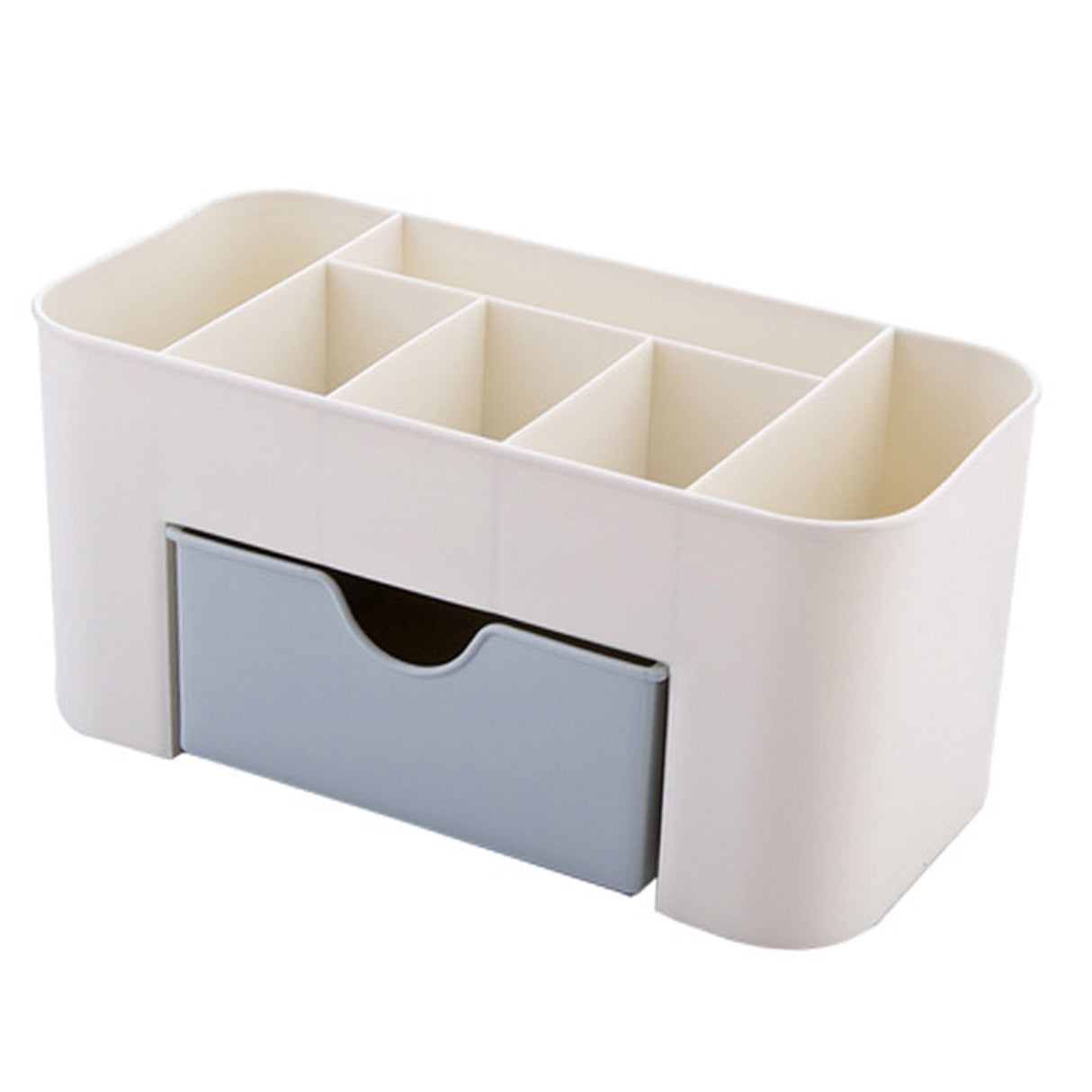 Cosmetics Makeup Organizer PP Multifunctional 6 Compartments Makeup Desk Organizer with Drawer Blue