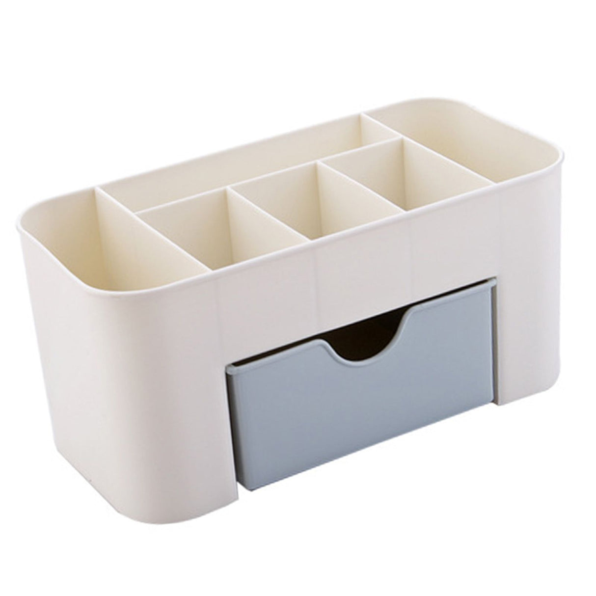 Cosmetics Makeup Organizer PP Multifunctional 6 Compartments Makeup Desk Organizer with Drawer Blue