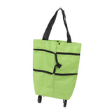 Shopping Cart Foldable Bag Large Capacity Zipper Design Oxford Cloth with Wheel for Camping Green - Front View
