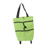 Shopping Cart Foldable Bag Large Capacity Zipper Design Oxford Cloth with Wheel for Camping Green