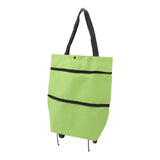 Shopping Cart Foldable Bag Large Capacity Zipper Design Oxford Cloth with Wheel for Camping Green - Top-Down View