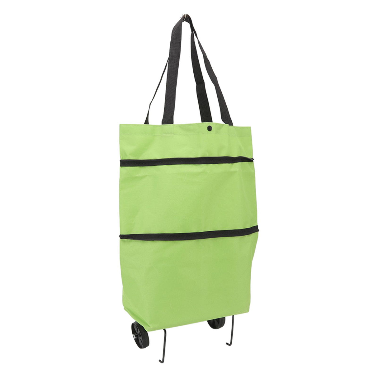 Shopping Cart Foldable Bag Large Capacity Zipper Design Oxford Cloth with Wheel for Camping Green