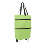 Shopping Cart Foldable Bag Large Capacity Zipper Design Oxford Cloth with Wheel for Camping Green