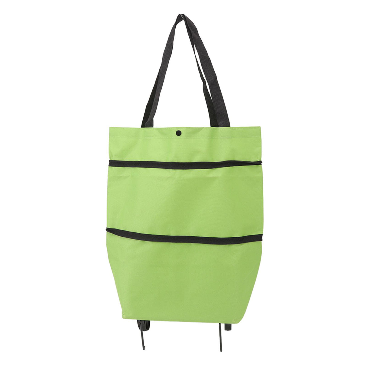 Shopping Cart Foldable Bag Large Capacity Zipper Design Oxford Cloth with Wheel for Camping Green