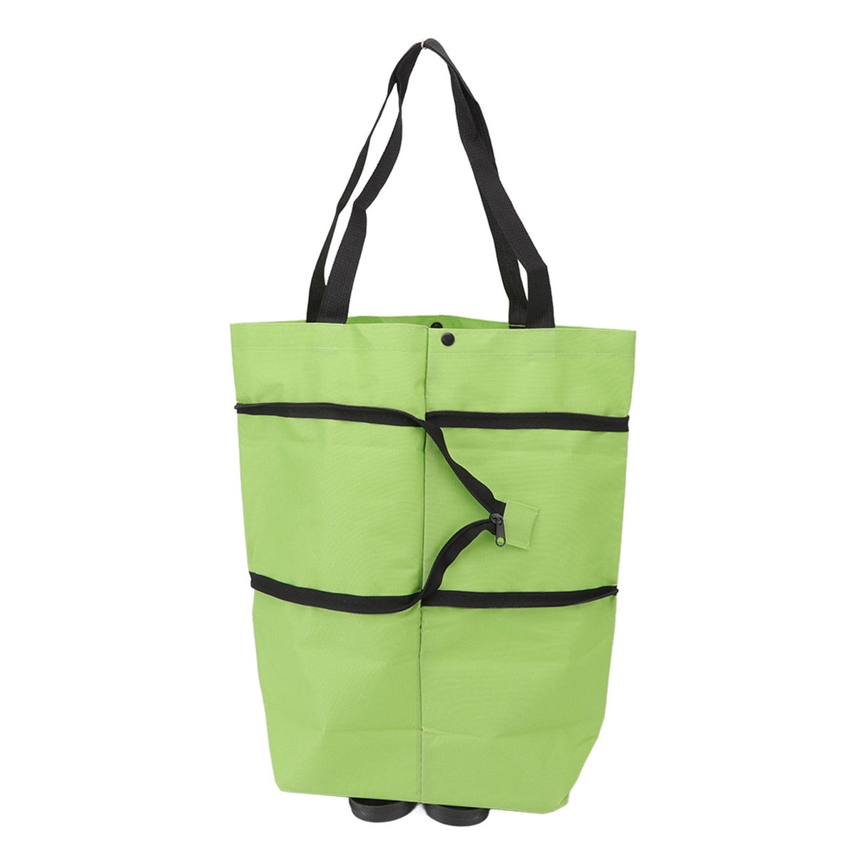 Shopping Cart Foldable Bag Large Capacity Zipper Design Oxford Cloth with Wheel for Camping Green