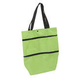 Shopping Cart Foldable Bag Large Capacity Zipper Design Oxford Cloth with Wheel for Camping Green - Low Angle