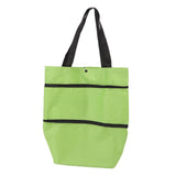Shopping Cart Foldable Bag Large Capacity Zipper Design Oxford Cloth with Wheel for Camping Green