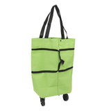 Shopping Cart Foldable Bag Large Capacity Zipper Design Oxford Cloth with Wheel for Camping Green