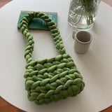 Wool Tote Purse Bag Cute Exquisite Hand Woven Fine Workmanship Wool Shoulder Bag for Daily Life Green - Extra Image