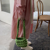Wool Tote Purse Bag Cute Exquisite Hand Woven Fine Workmanship Wool Shoulder Bag for Daily Life Green