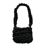 Wool Tote Purse Bag Cute Exquisite Hand Woven Fine Workmanship Wool Shoulder Bag for Daily Life Black