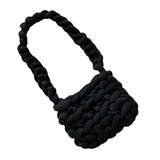 Wool Tote Purse Bag Cute Exquisite Hand Woven Fine Workmanship Wool Shoulder Bag for Daily Life Black