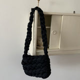Wool Tote Purse Bag Cute Exquisite Hand Woven Fine Workmanship Wool Shoulder Bag for Daily Life Black - 45-Degree Angle