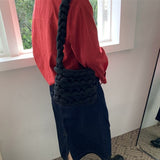 Wool Tote Purse Bag Cute Exquisite Hand Woven Fine Workmanship Wool Shoulder Bag for Daily Life Black - Extra Image