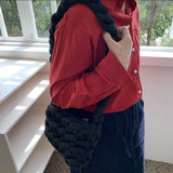 Wool Tote Purse Bag Cute Exquisite Hand Woven Fine Workmanship Wool Shoulder Bag for Daily Life Black - Extra Image