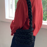 Wool Tote Purse Bag Cute Exquisite Hand Woven Fine Workmanship Wool Shoulder Bag for Daily Life Black - Extra Image