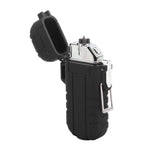 Outdoor Double Arc Electric Lighter Portable Waterproof Flashlight Lighter Charging Pulse Windproof Lighter Black - Side View