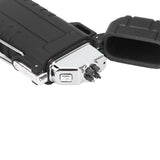Outdoor Double Arc Electric Lighter Portable Waterproof Flashlight Lighter Charging Pulse Windproof Lighter Black