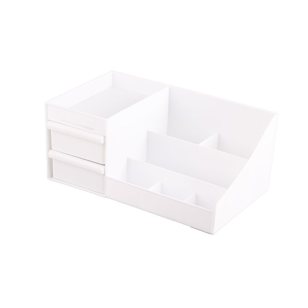 Cosmetic Storage Box Elegant Multifunctional Countertop Makeup Organizer with Drawers for School Office Art Supplies M White
