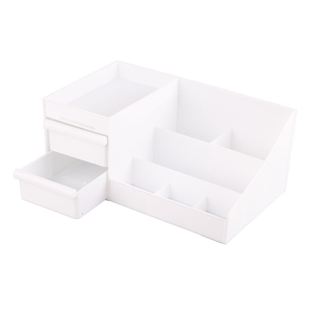 Cosmetic Storage Box Elegant Multifunctional Countertop Makeup Organizer with Drawers for School Office Art Supplies M White