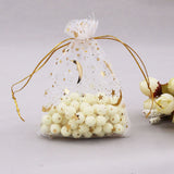 100 Pcs Drawstring Mesh Bag 9x12cm Star Moon Pattern Organza Fabric Fashionable Style Favor Pouch for Weddings Party