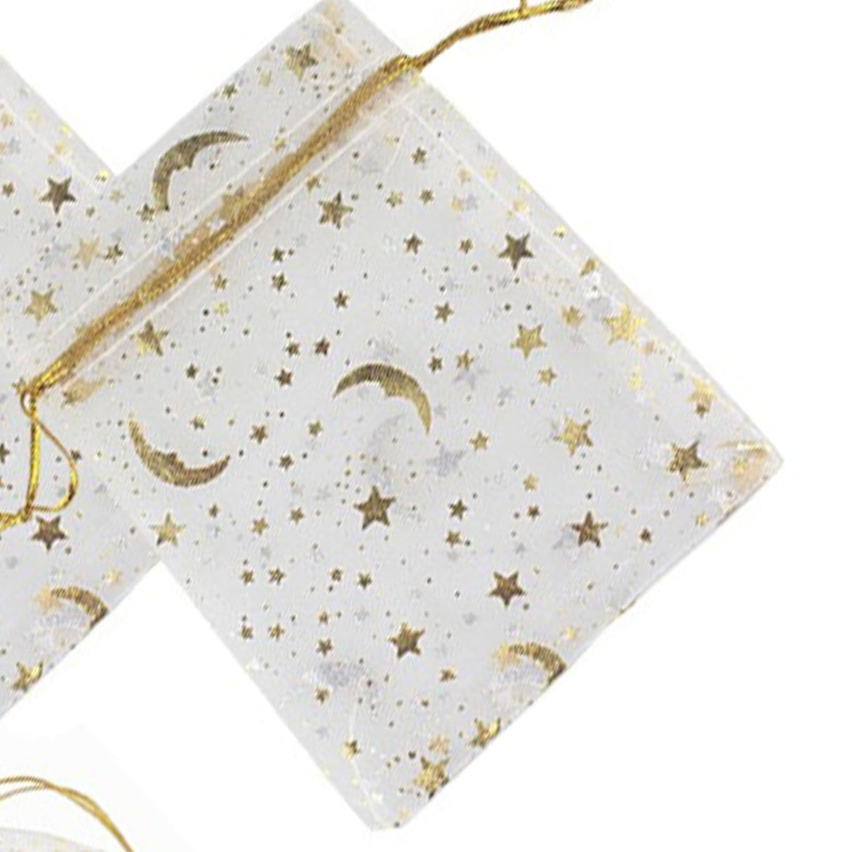 100 Pcs Drawstring Mesh Bag 9x12cm Star Moon Pattern Organza Fabric Fashionable Style Favor Pouch for Weddings Party