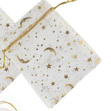 100 Pcs Drawstring Mesh Bag 9x12cm Star Moon Pattern Organza Fabric Fashionable Style Favor Pouch for Weddings Party