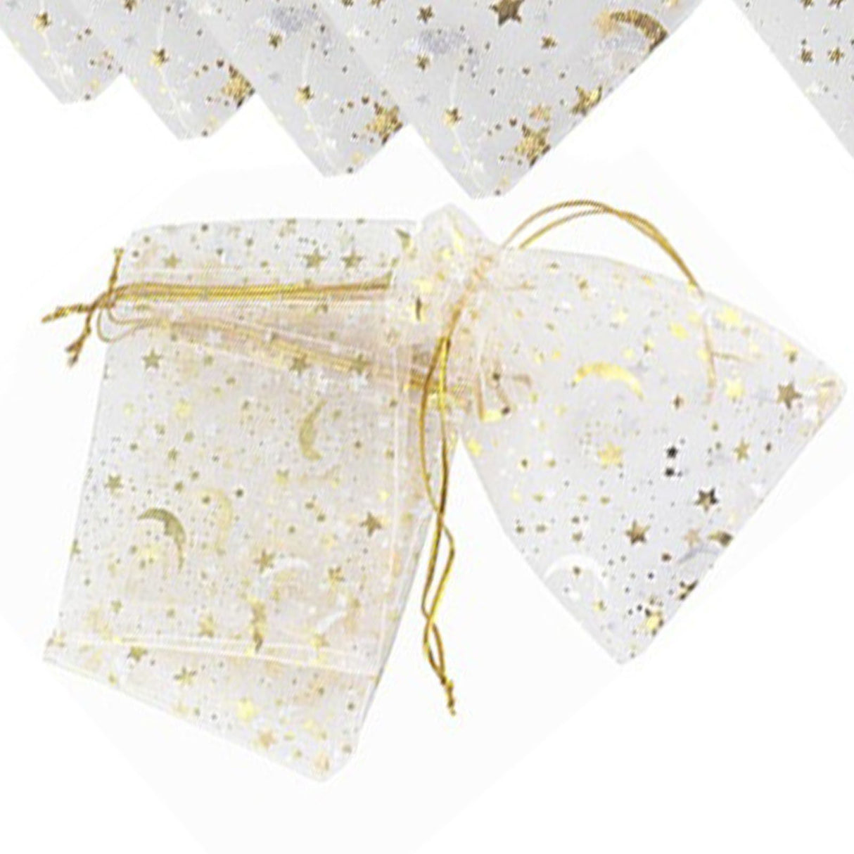 100 Pcs Drawstring Mesh Bag 9x12cm Star Moon Pattern Organza Fabric Fashionable Style Favor Pouch for Weddings Party