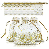 100 Pcs Drawstring Mesh Bag 9x12cm Star Moon Pattern Organza Fabric Fashionable Style Favor Pouch for Weddings Party