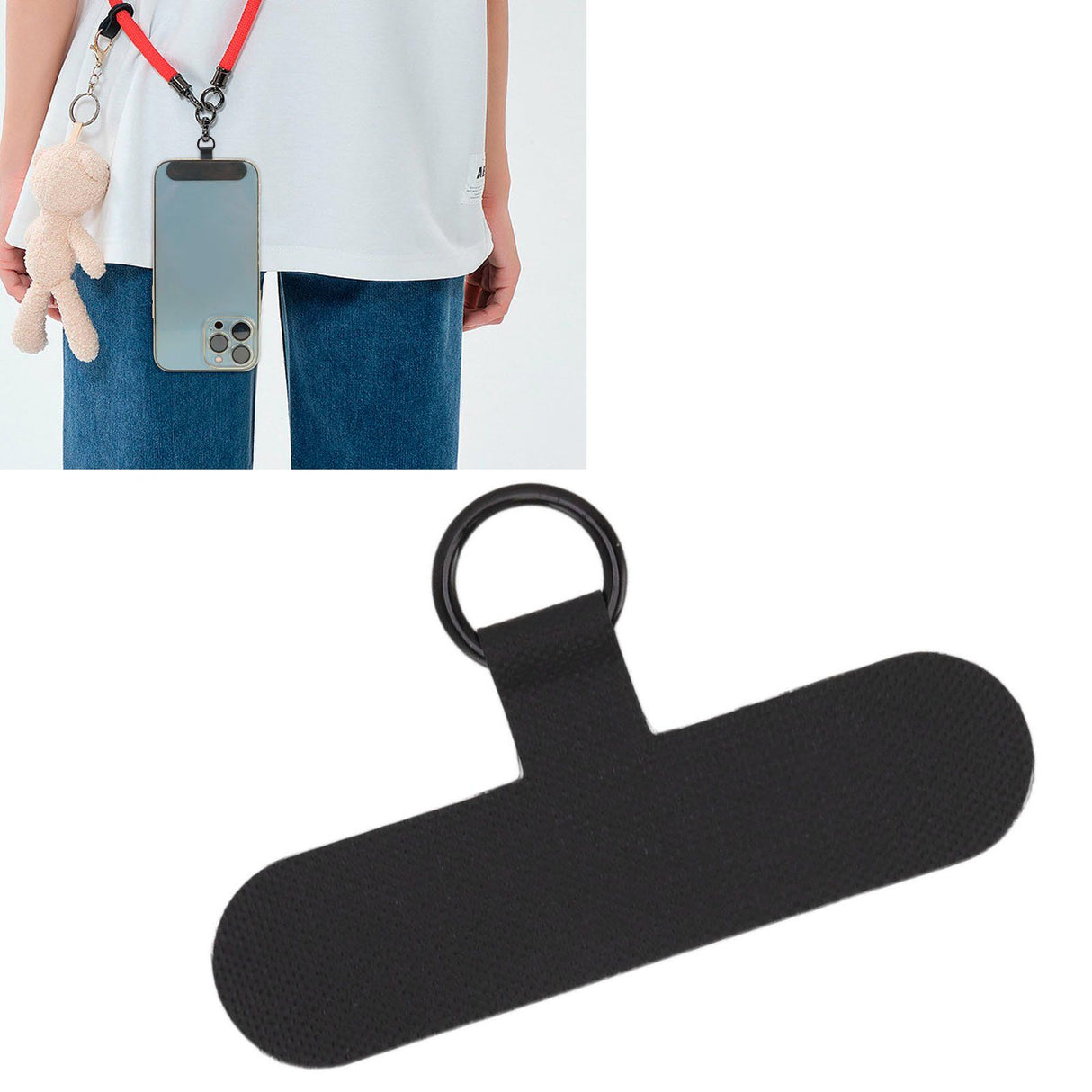 Universal Mobile Phone Lanyard Patch Nylon Cell Phone Hanging Rope Tab Connection Attachment Black