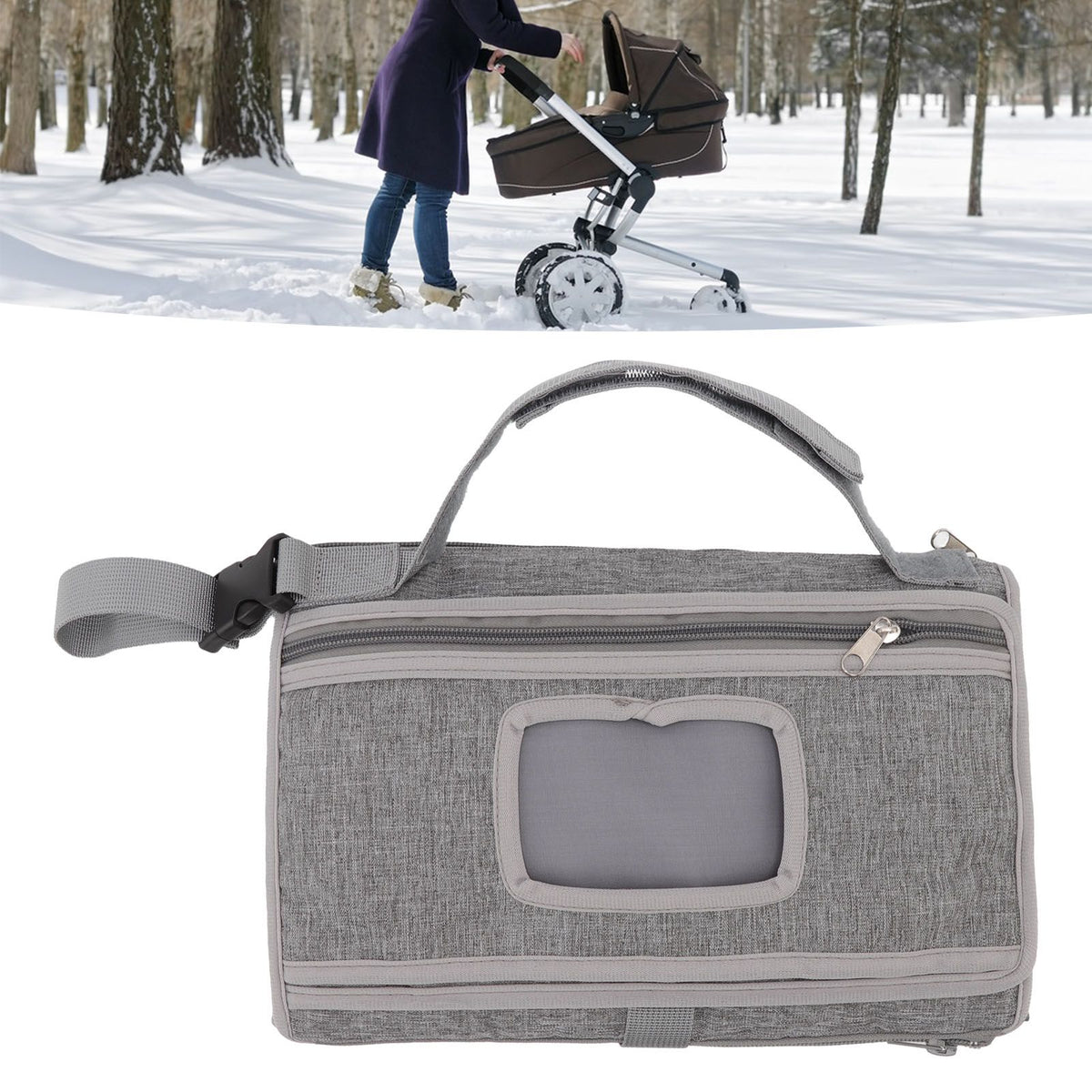 Diaper Pad Baby Changing Mat Mommy Bag with Handle Strap Foldable Detachable Travel Changing Pad Grey