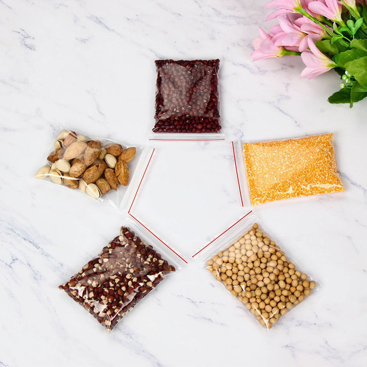 100pcs Snack Storage Bags Transparent Leakage Proof Thick Clear Zip PE Sealed Bags for Home Use