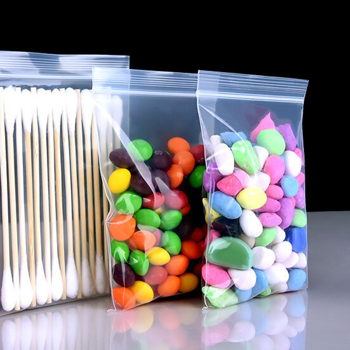 100pcs Snack Storage Bags Transparent Leakage Proof Thick Clear Zip PE Sealed Bags for Home Use