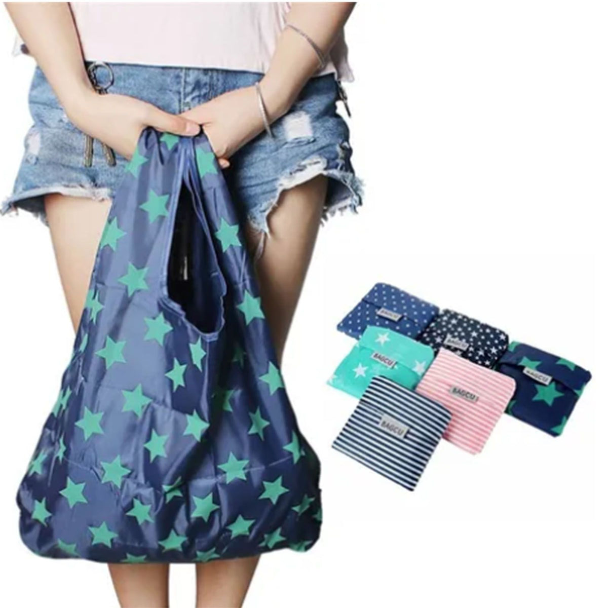 10Pcs Grocery Bag Foldable Polyester Large Capacity Reusable Shopping Bag for Household